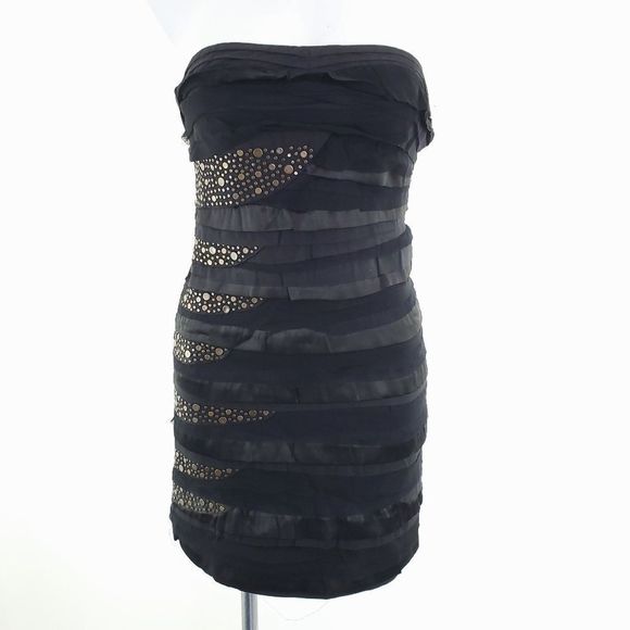 Cecilia De Bucourt Strapless Studded Mini Cocktail Dress Black Gold sz S NEW - Picture 1 of 8